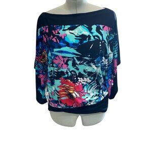 Cache- Boatneck Batwing Sleeve Floral Blouse- Size L